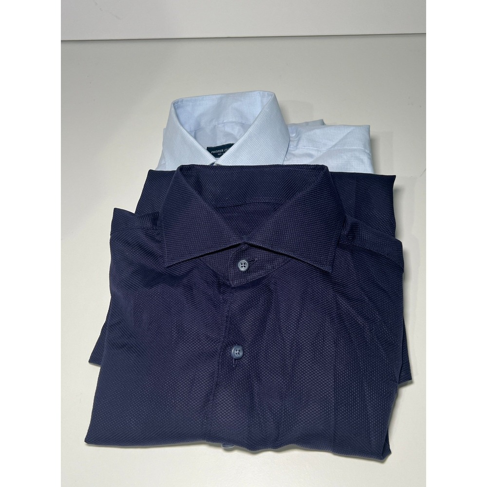 Proper Cloth Mens Dress Shirt Bundle Navy Blue Light Blue Micro Pattern 2 Pack